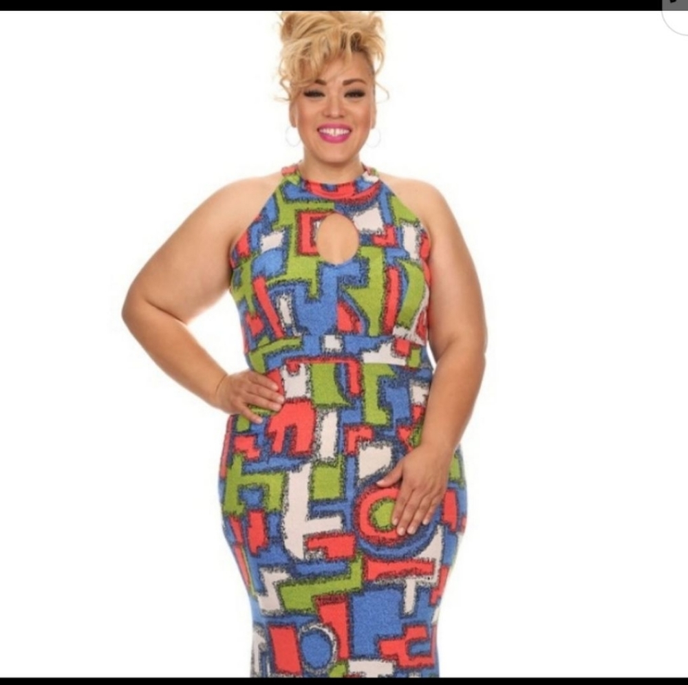 Multi-color Abstract Print Sleeveless Maxi Dress